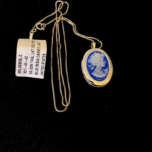 Blue Resin Cameo Lady Necklace (Locket) - Picture 3 of 8